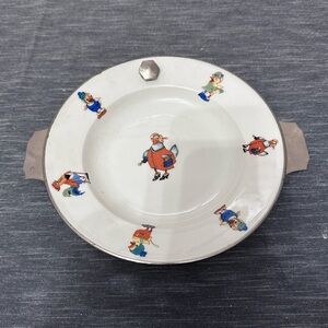 Vintage French Child Divided Baby Food Plate Hot Water Warming Dish